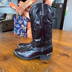 Vintage Dark Red Cowboy Boots W/ Gold Metal Accents
